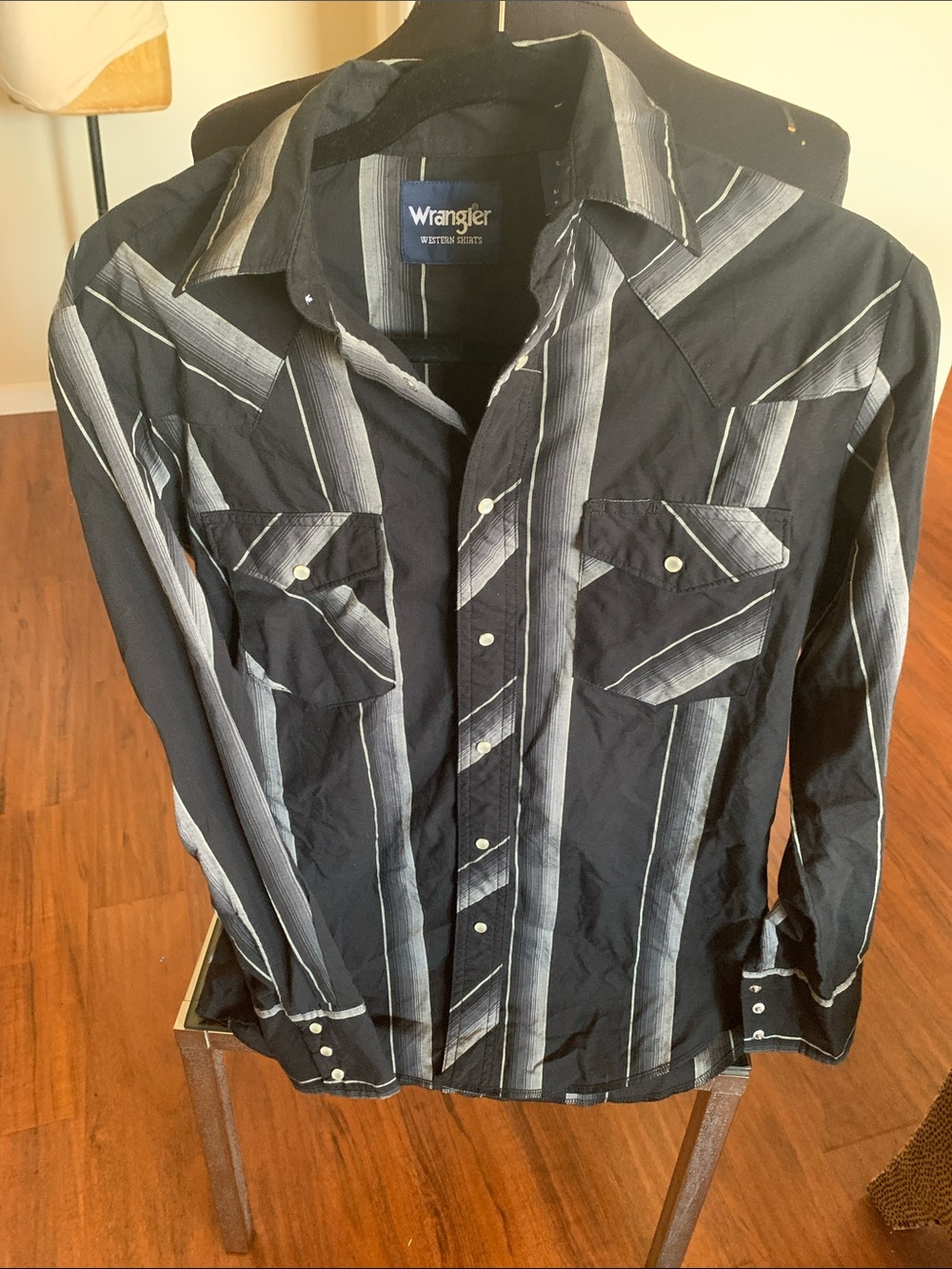 Wrangler Men’s Black Western Stripe Snap-Front Shirt Jacket